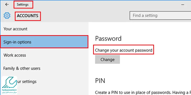 گزینه Change your account password ن